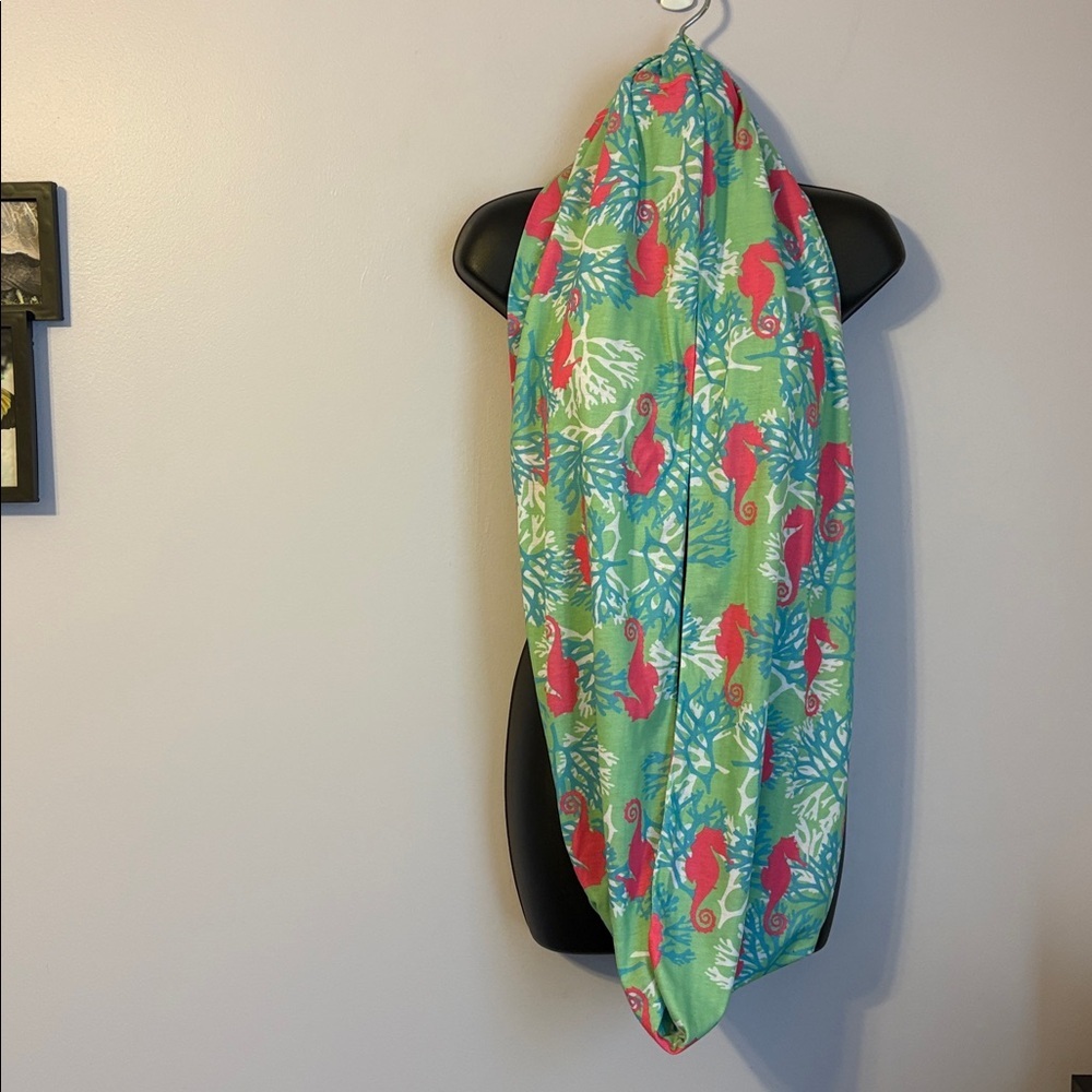 Simply Southern Seahorse Undersea Coral Pink Blue Green Infinity Scarf